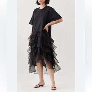Cynthia Rowley Black Ruffle Oversized Midi
Dress(Size Large)